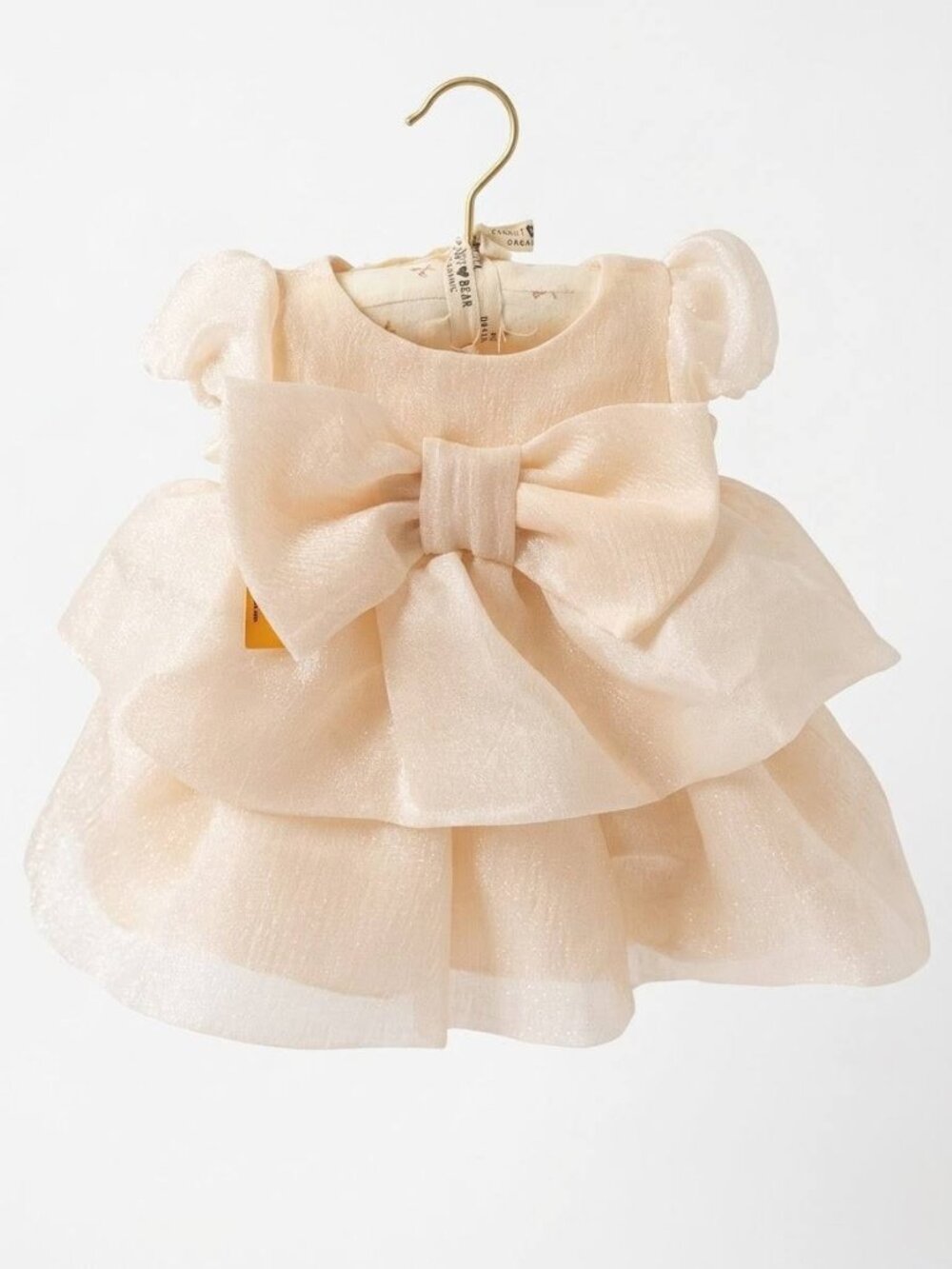 Baby Girl 3-6M Ivory Organza Bow Dress Tiered Party Wedding Christening